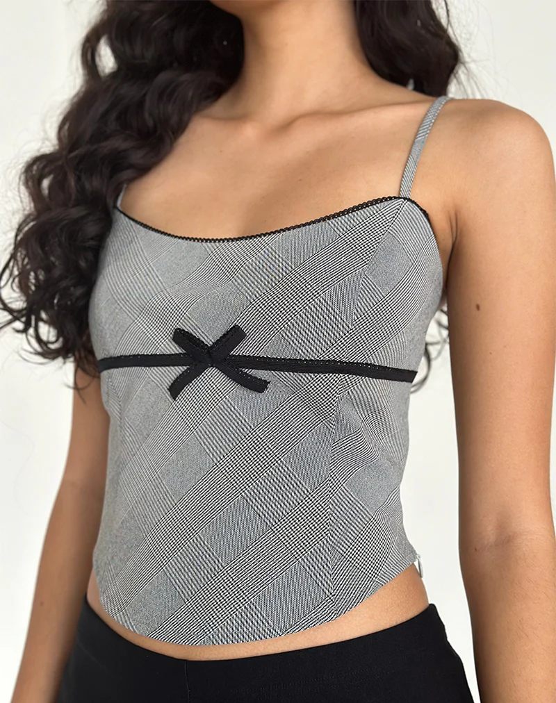 Canika Corset Top in Black and White Multi Check - Image 2