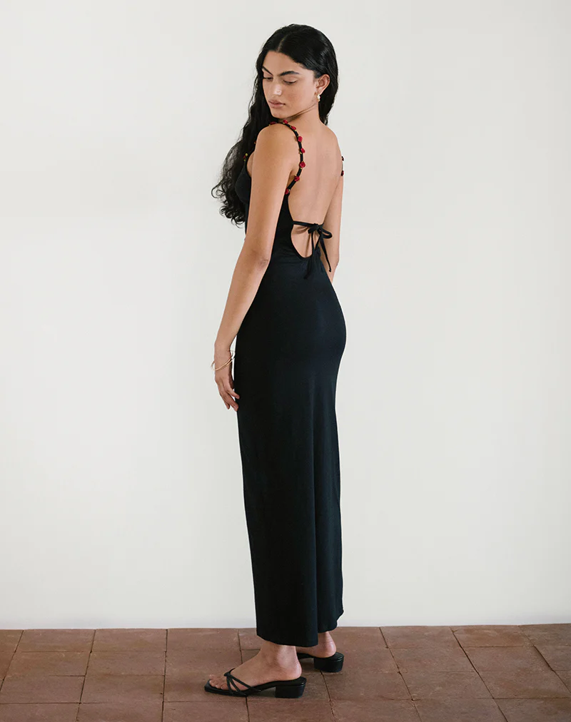 Cantana Maxi Dress in Black with Red Rosette - Image 4