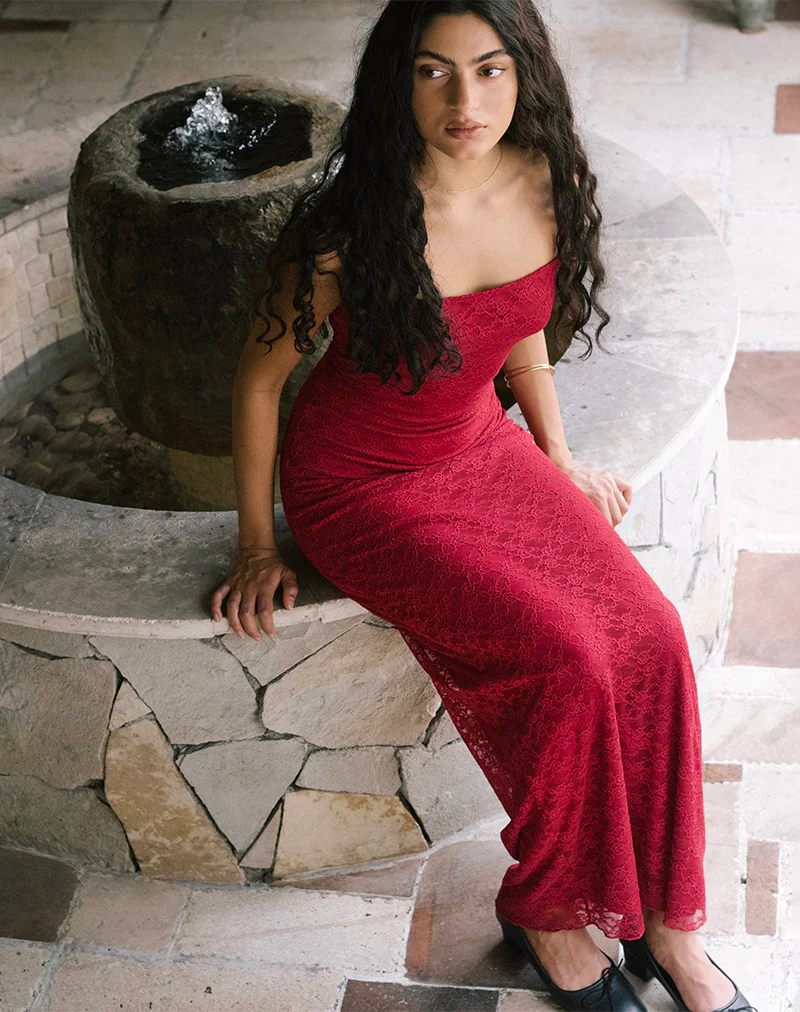 Cantha Maxi Dress in Mari Lace Red - Image 5
