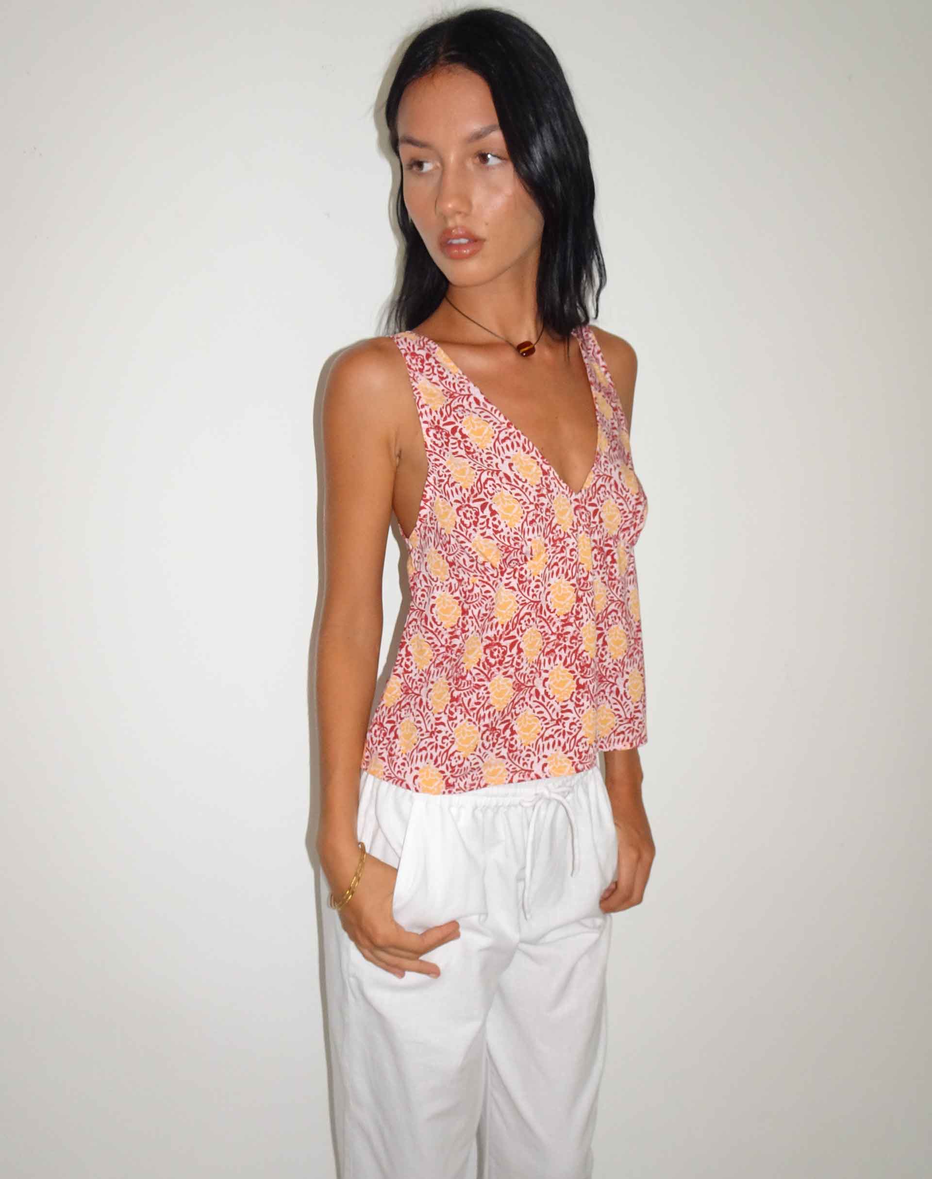 Cantika Top in Bohemian Batik Maroon Peach - Image 3