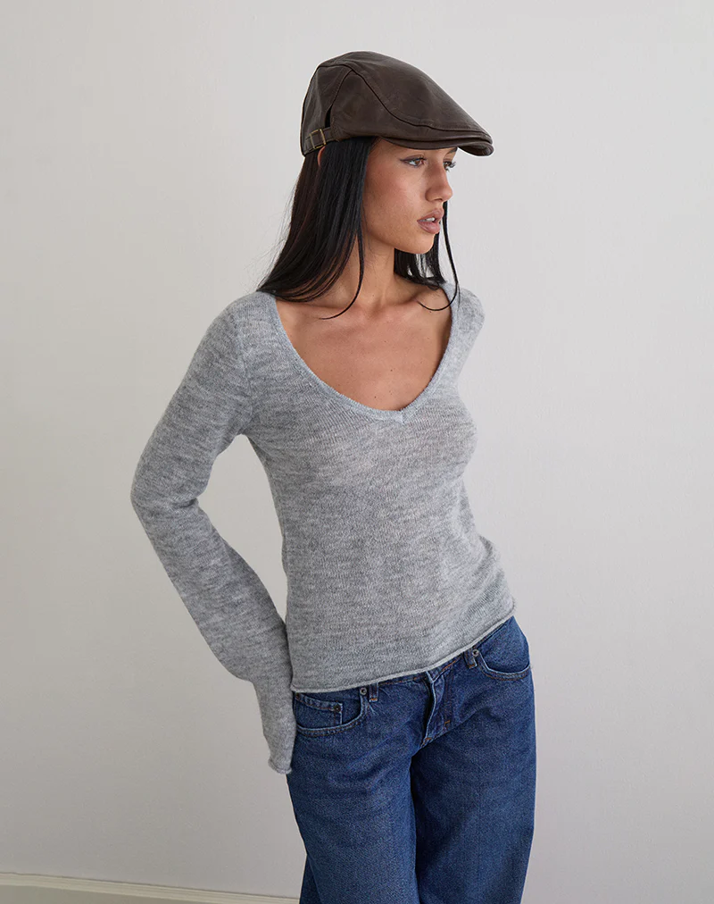 Flat Cap in PU Dark Brown - Image 3