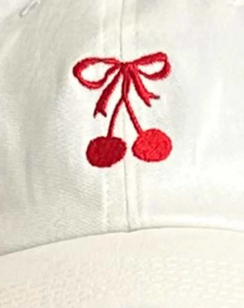 White Cap with Red Cherry Embroidery - Image 6