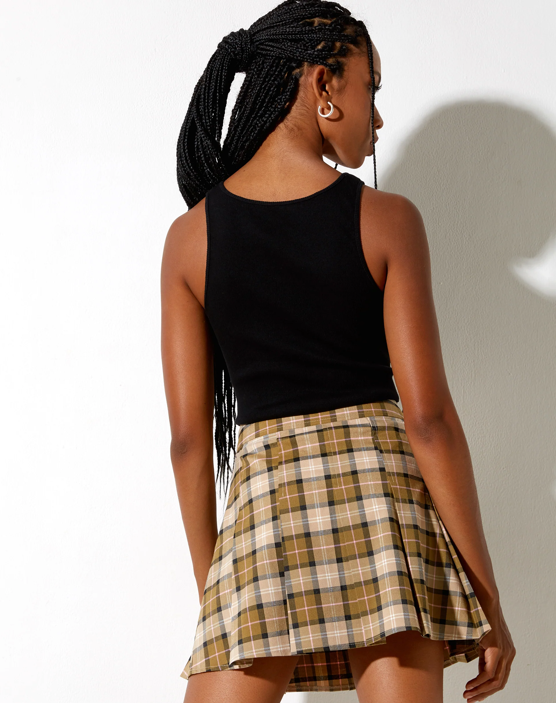 Carga Mini Skirt in Check Brown Tan and Pink - Image 2