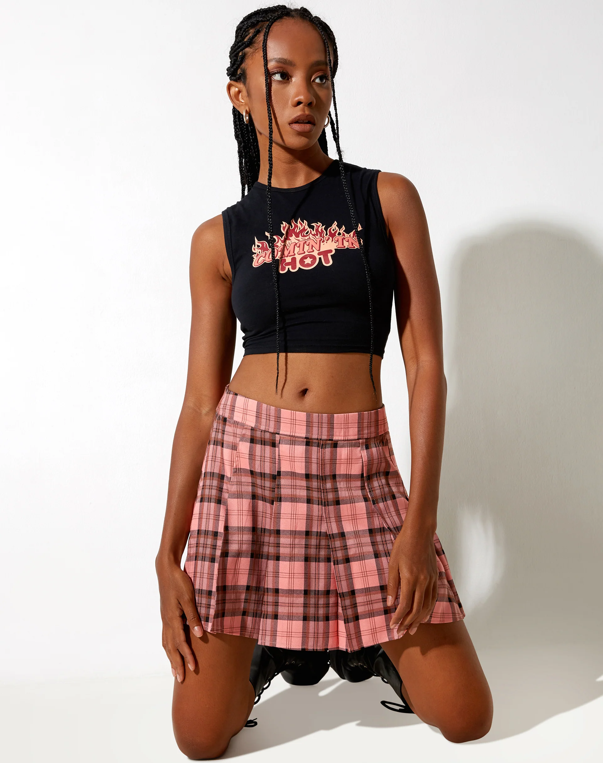 Carga Mini Skirt in Pink and Brown Check - Image 4