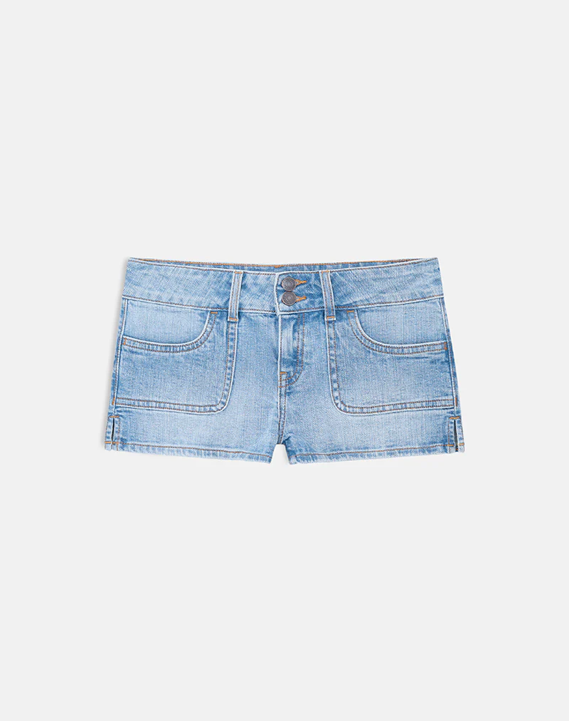 Low Rise Denim Cargo Hotpant in Mid Bleach - Image 6