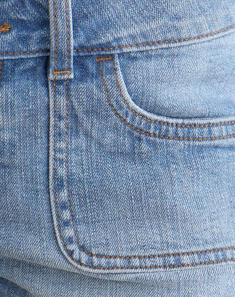 Low Rise Denim Cargo Hotpant in Mid Bleach - Image 7