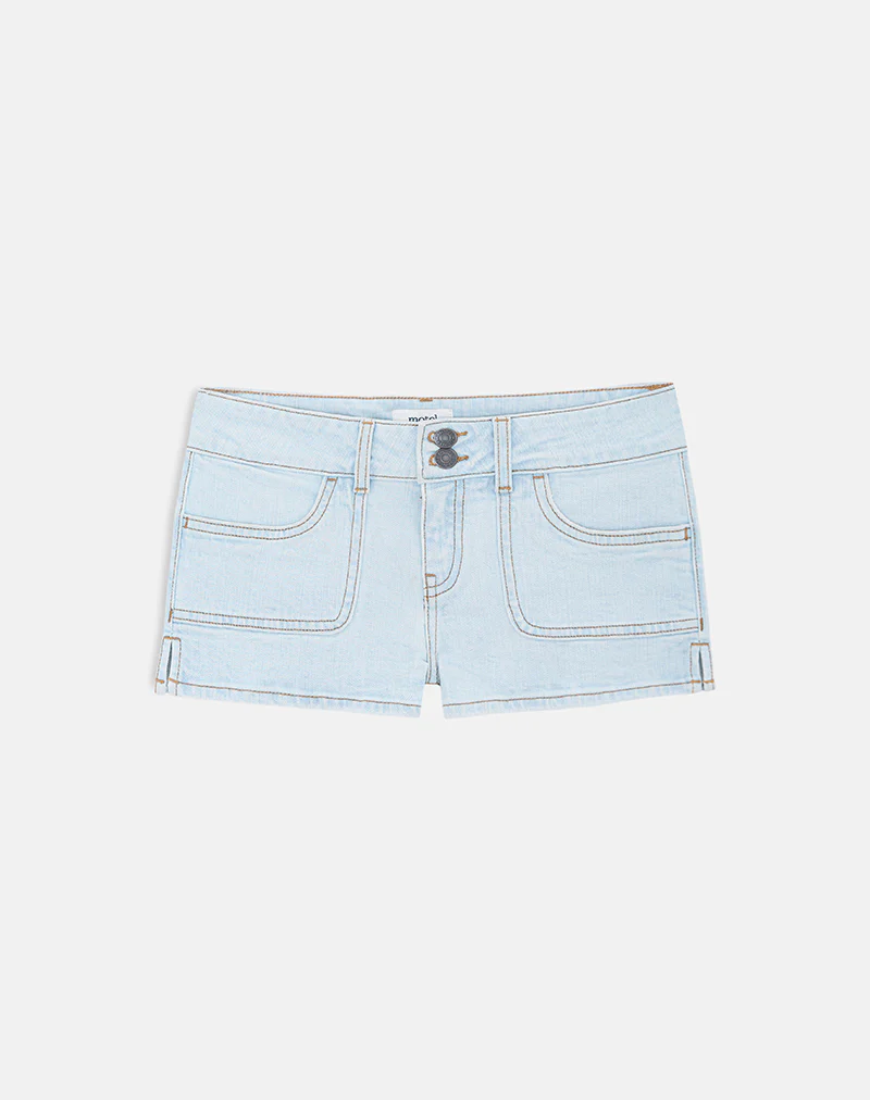 Low Rise Denim Cargo Hotpant In Sky Blue - Image 5