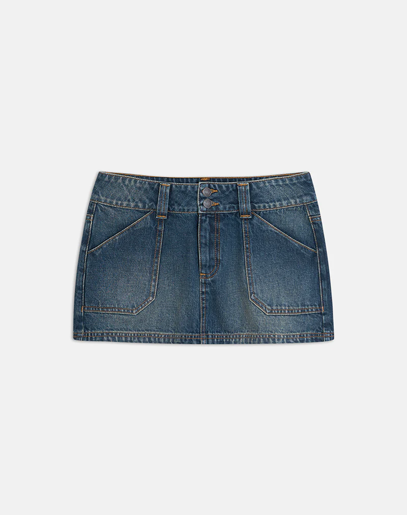 Cargo Denim Mini Skirt in Dirty Green - Image 7