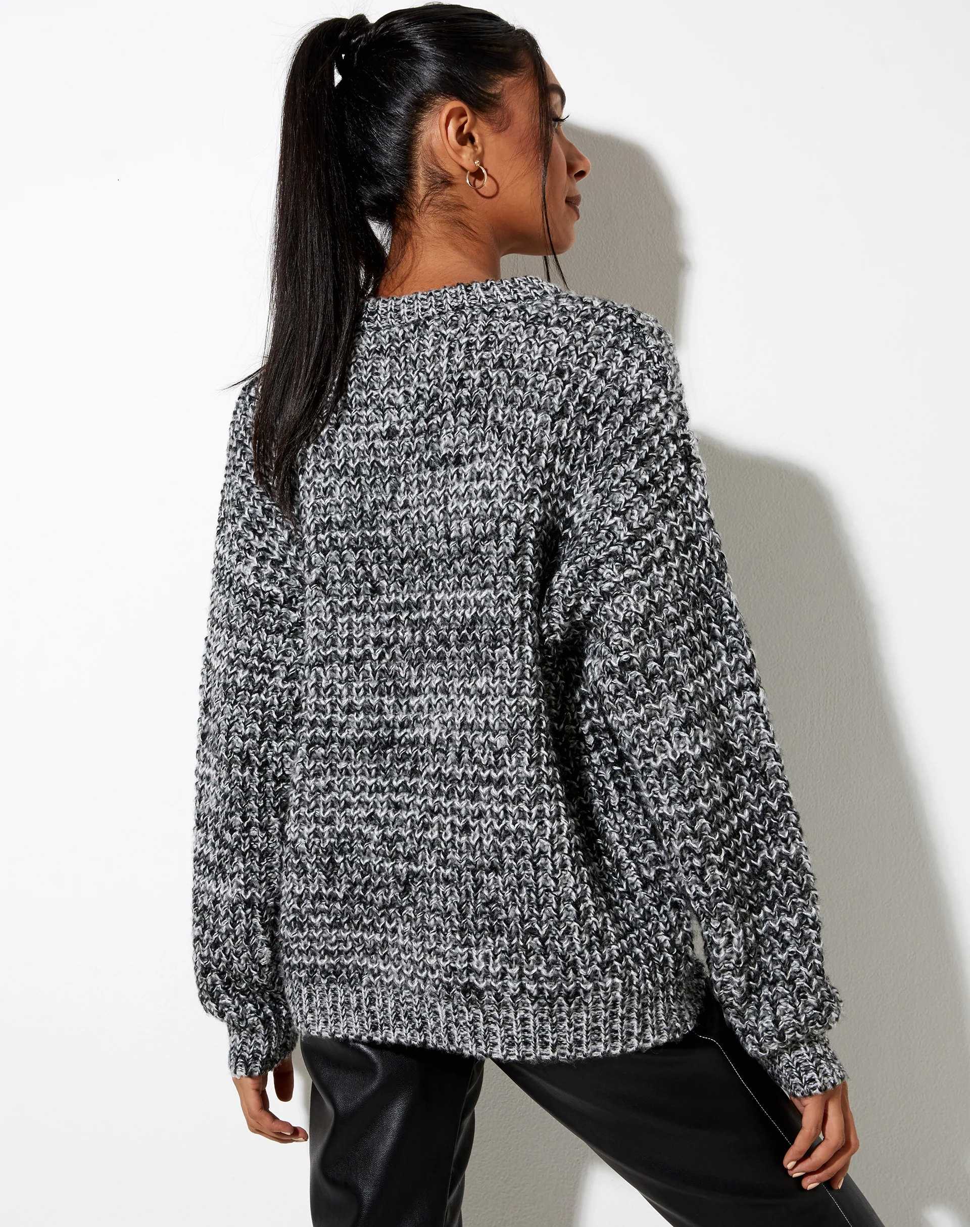 Caribou Jumper in Chunky Knit Black Grey and White - Image 8