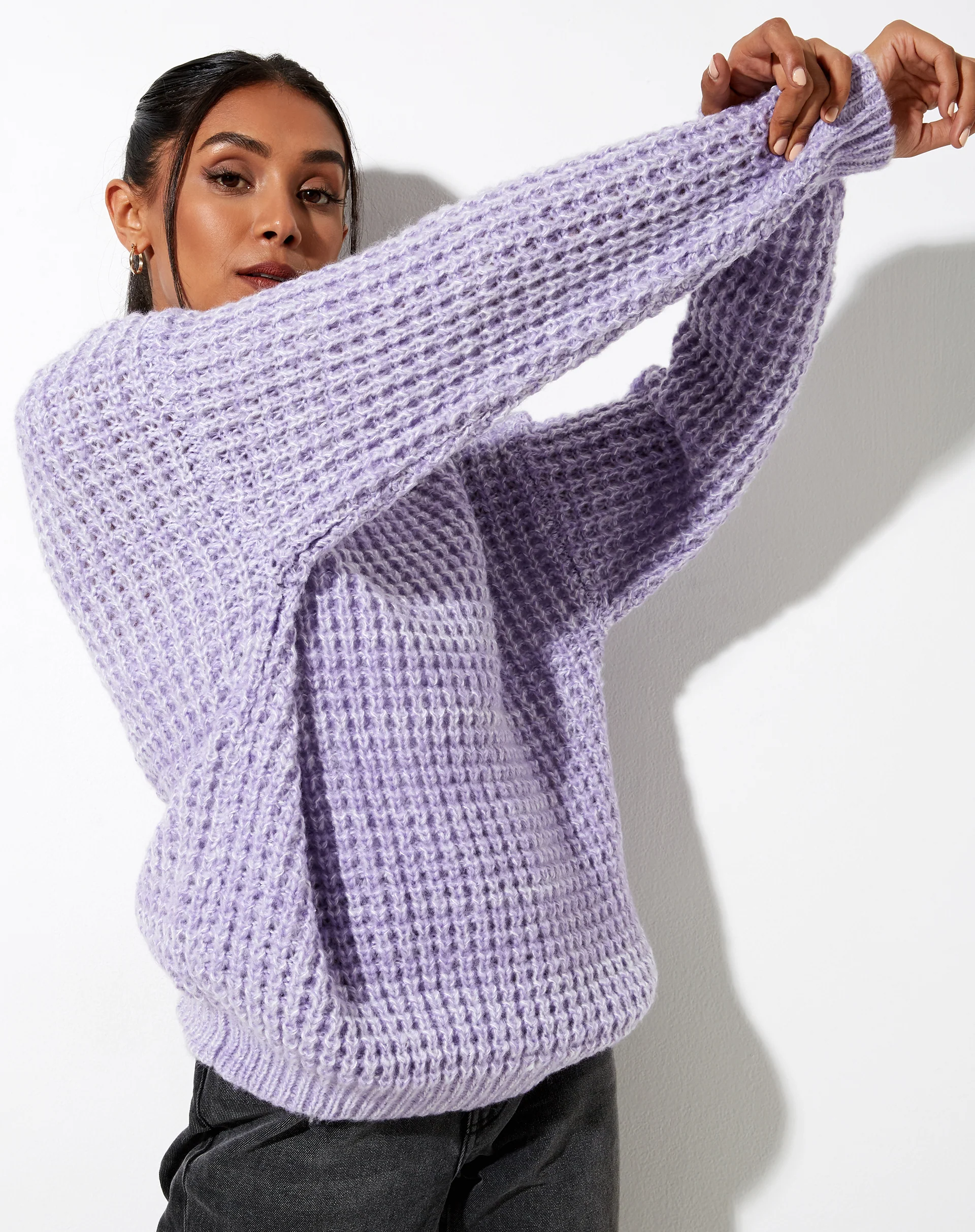 Caribou Jumper in Chunky Knit Lilac and White - Image 3