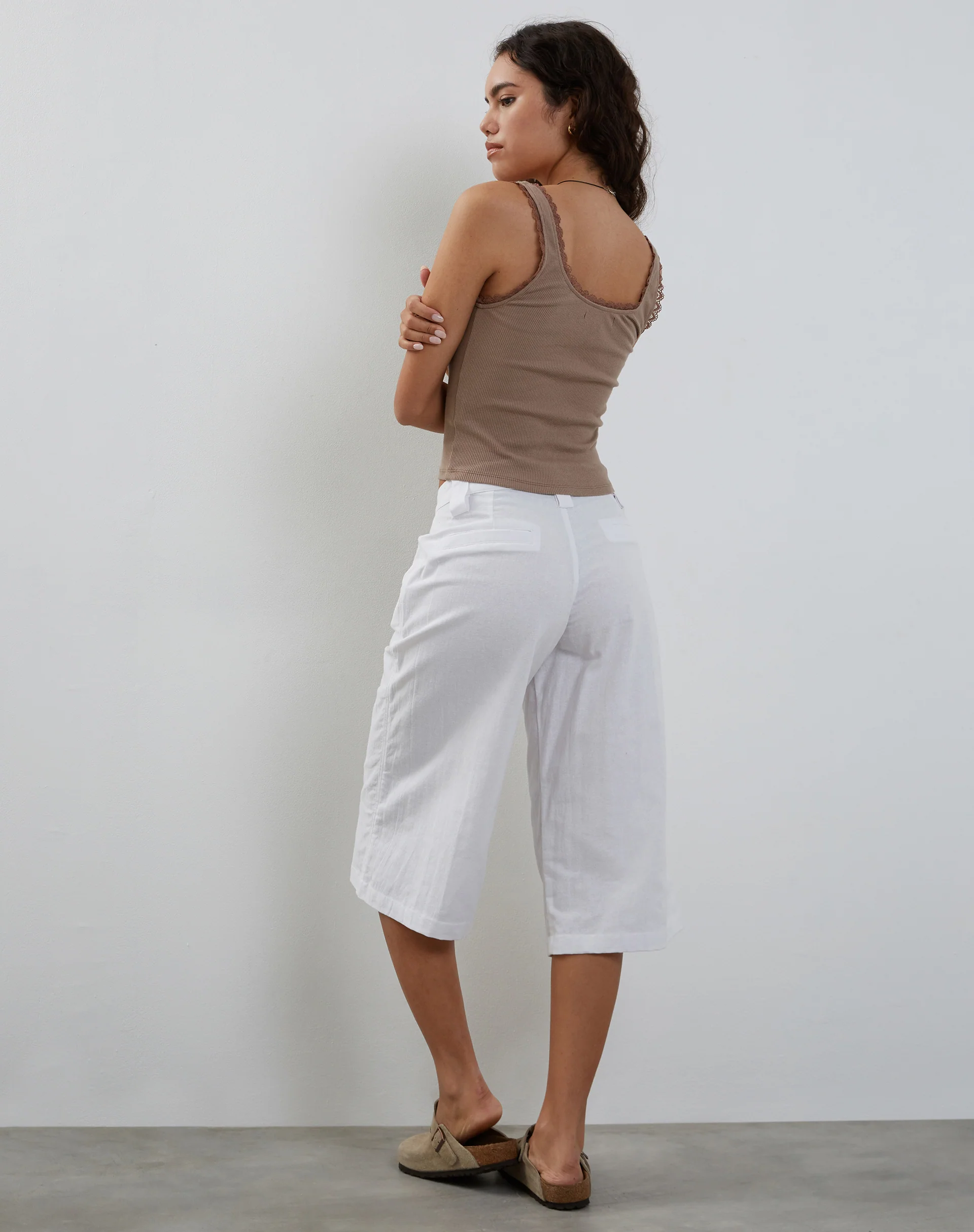 Carillo Lace Trim Vest Top in Coffee - Image 6