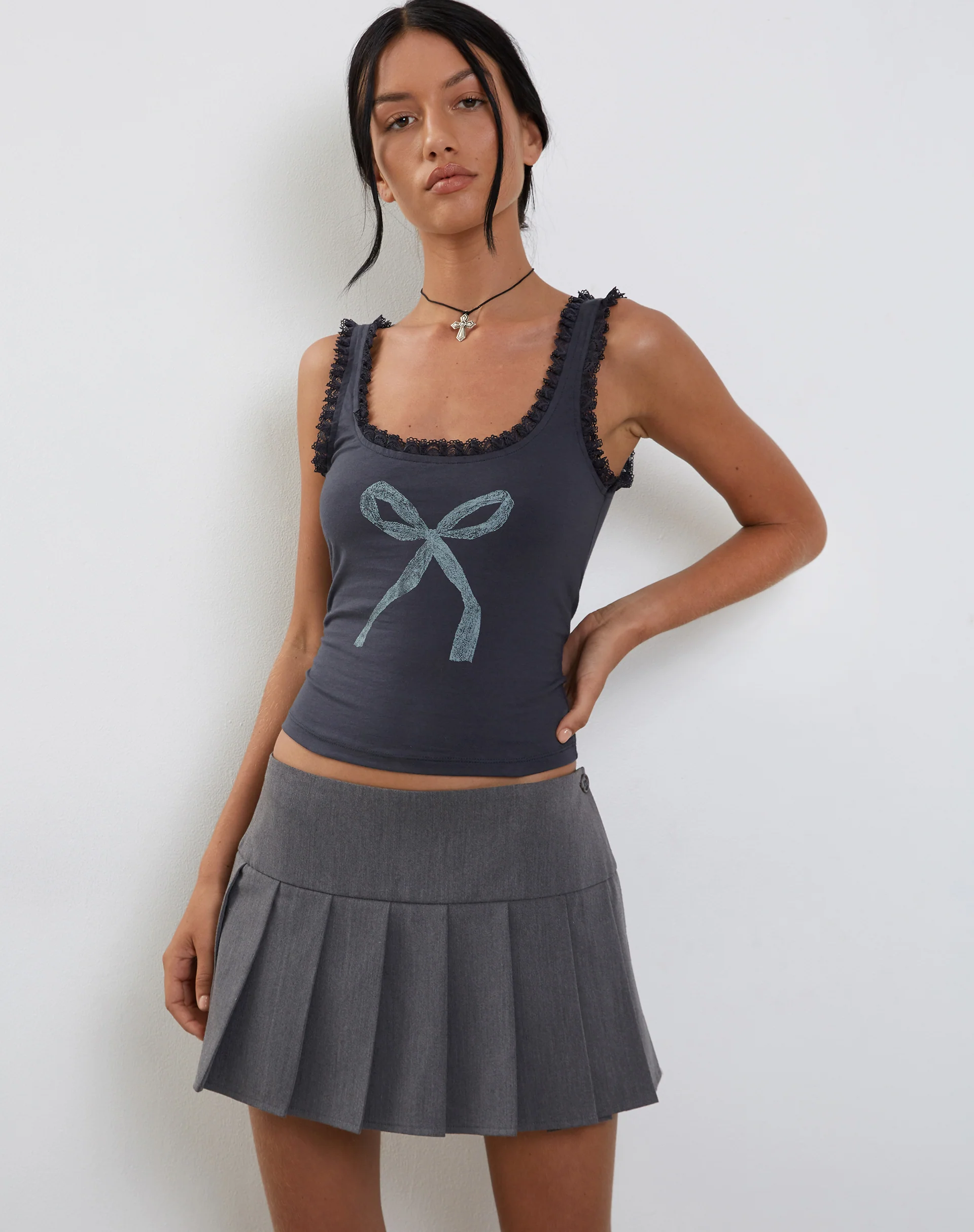 Carillo Lace Trim Vest Top in Ocean Storm Bow Print - Image 7