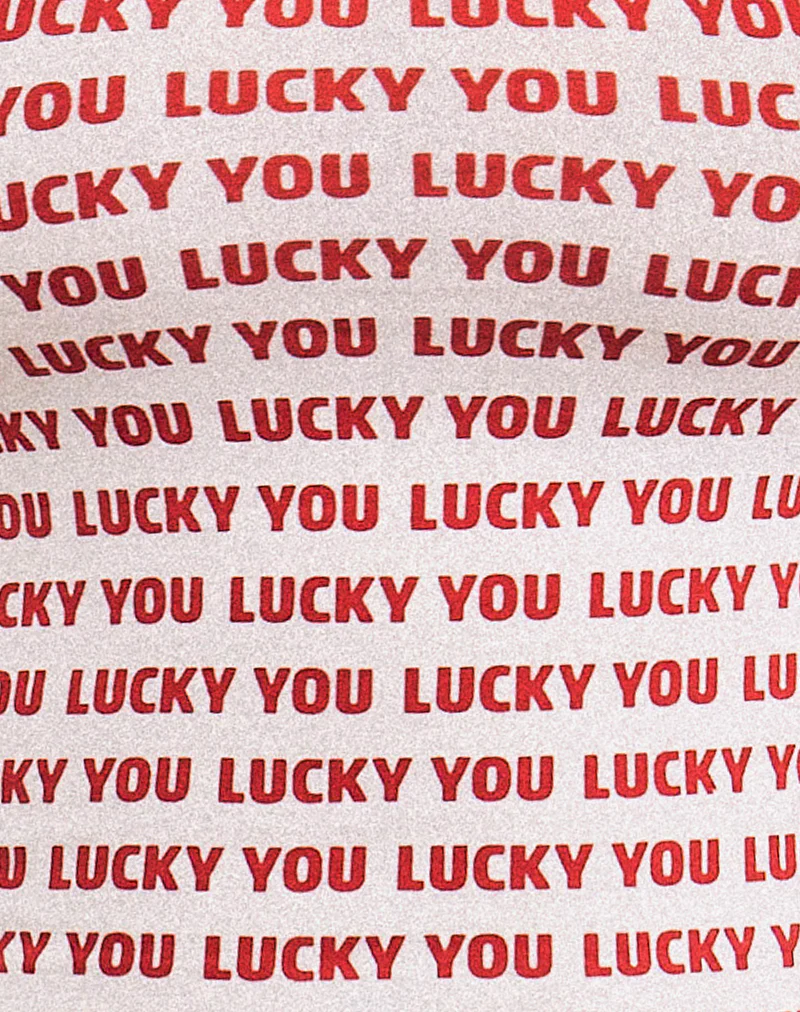 Carillo Top in White with Lucky You Text in Red - Image 6