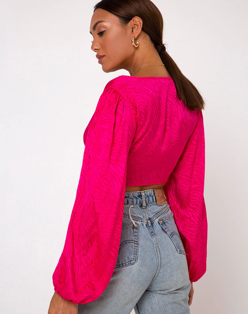 Carina Crop Top in Satin Zebra Fuchsia - Image 2