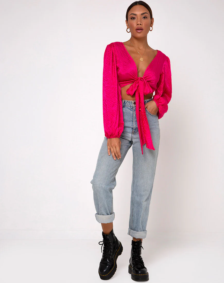 Carina Crop Top in Satin Zebra Fuchsia - Image 3