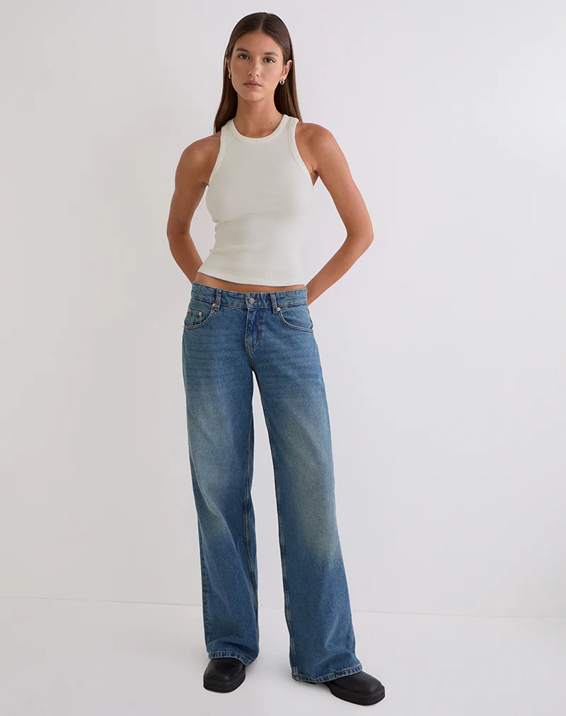Cariter Racer Vest Top in Ribbed Off White - Image 2
