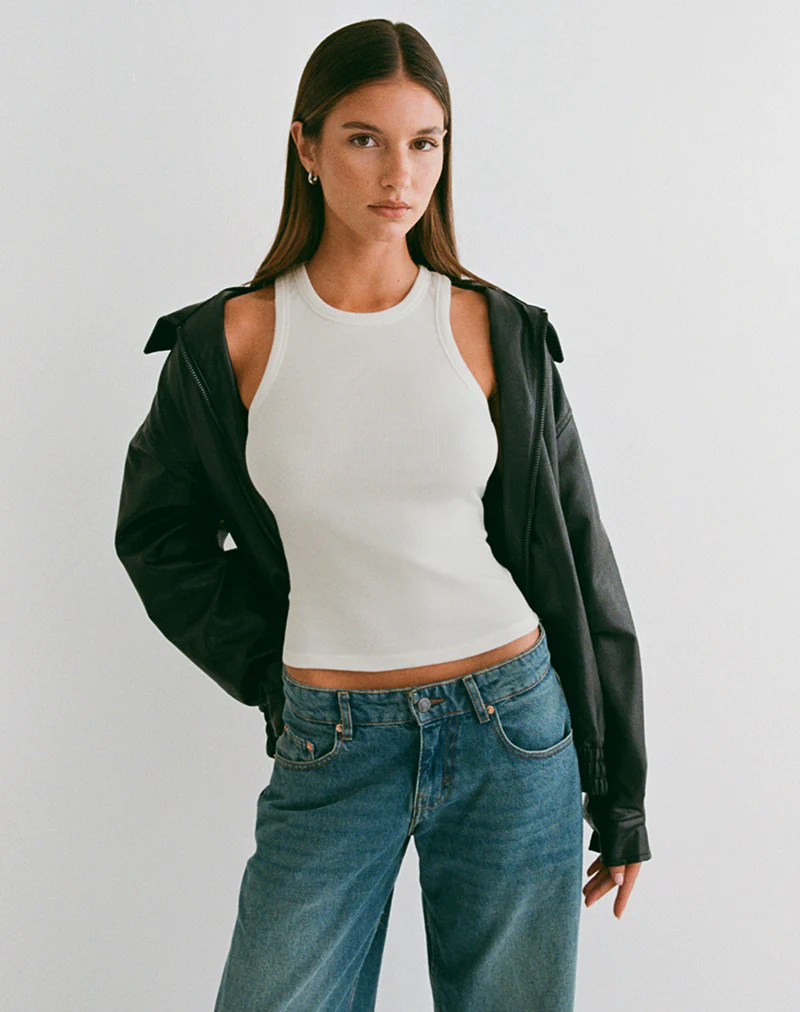 Cariter Racer Vest Top in Ribbed Off White - Image 3