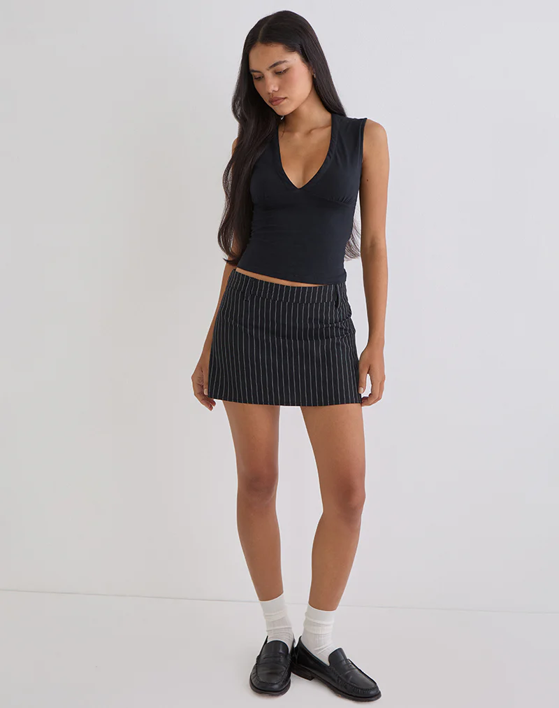 Carlin Mini Skirt in Tailoring Pinstripe Black - Image 3