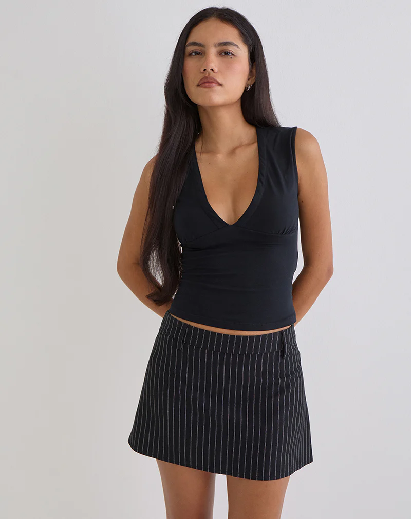 Carlin Mini Skirt in Tailoring Pinstripe Black - Image 4