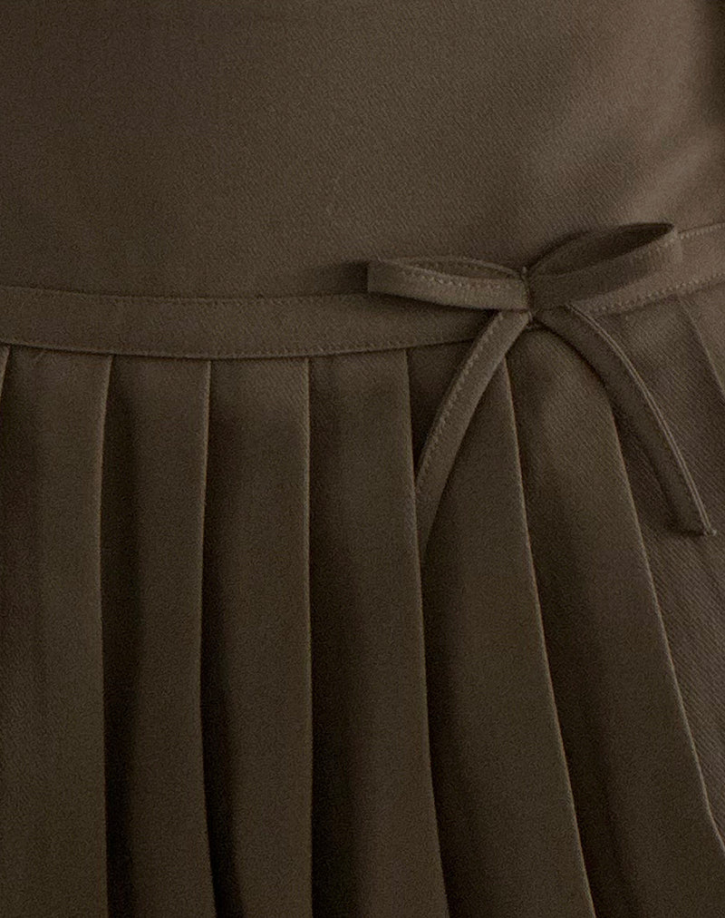 Carlita Pleated Mini Skirt with Bow in Light Brown - Image 6