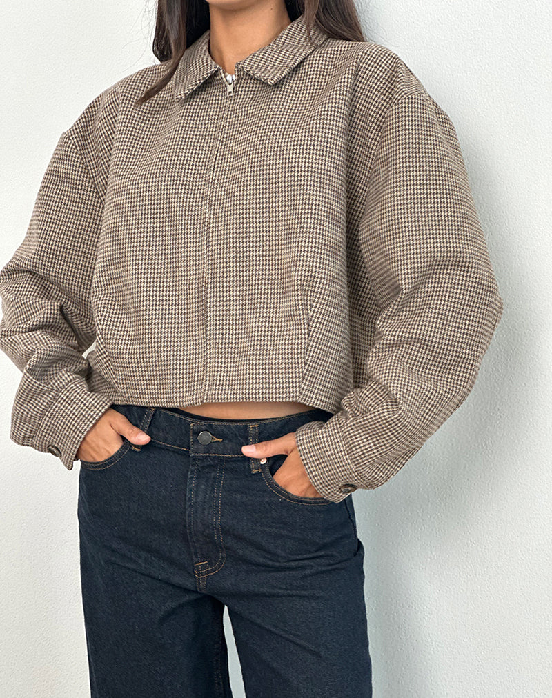 Carlo Cropped Jacket in Check Brown - Image 2