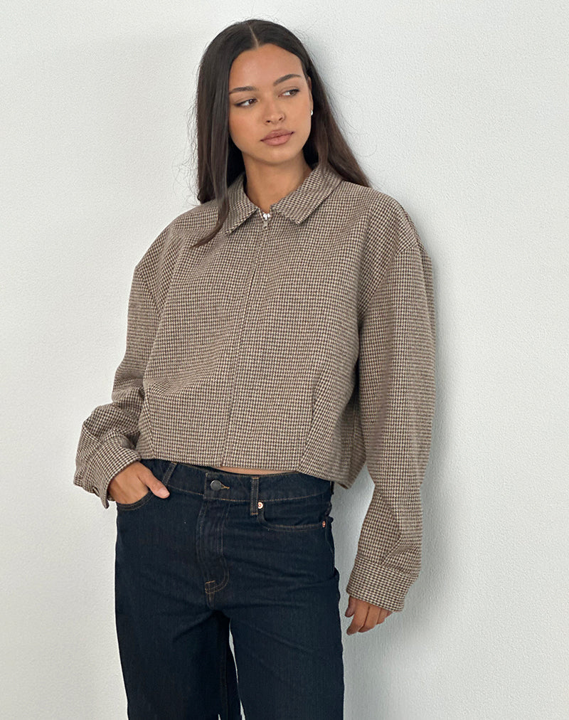 Carlo Cropped Jacket in Check Brown - Image 3
