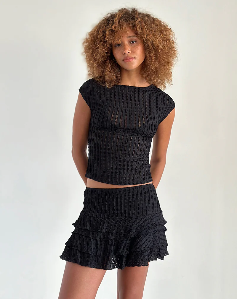 Carlota Mini Skirt In Crinkle Jet Black - Image 2
