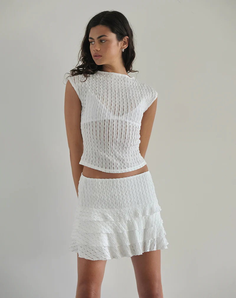 Carlota Mini Skirt in Crinkle White - Image 3