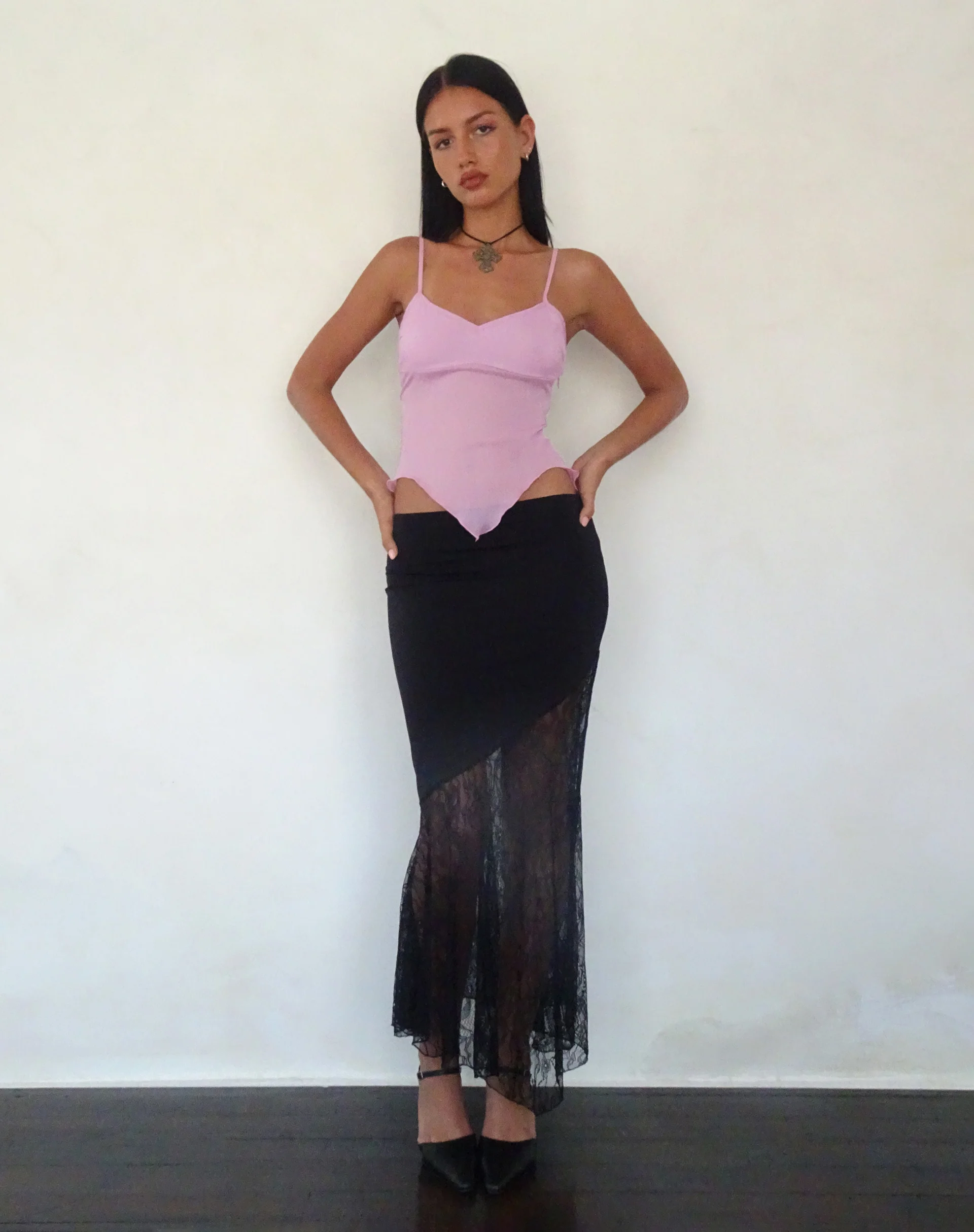Carmeline Longline Cami Top in Shimmer Pink - Image 2
