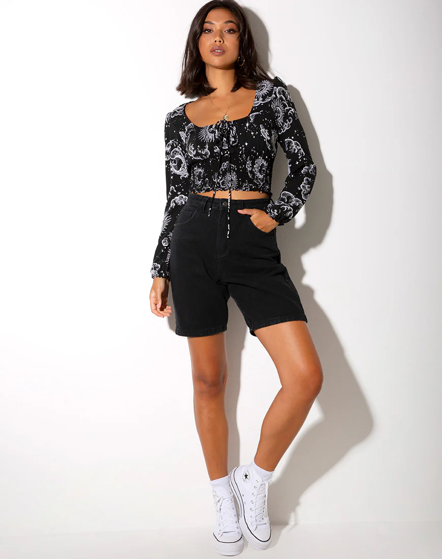 Carmen Longsleeve Top in Night Sky Black - Image 3