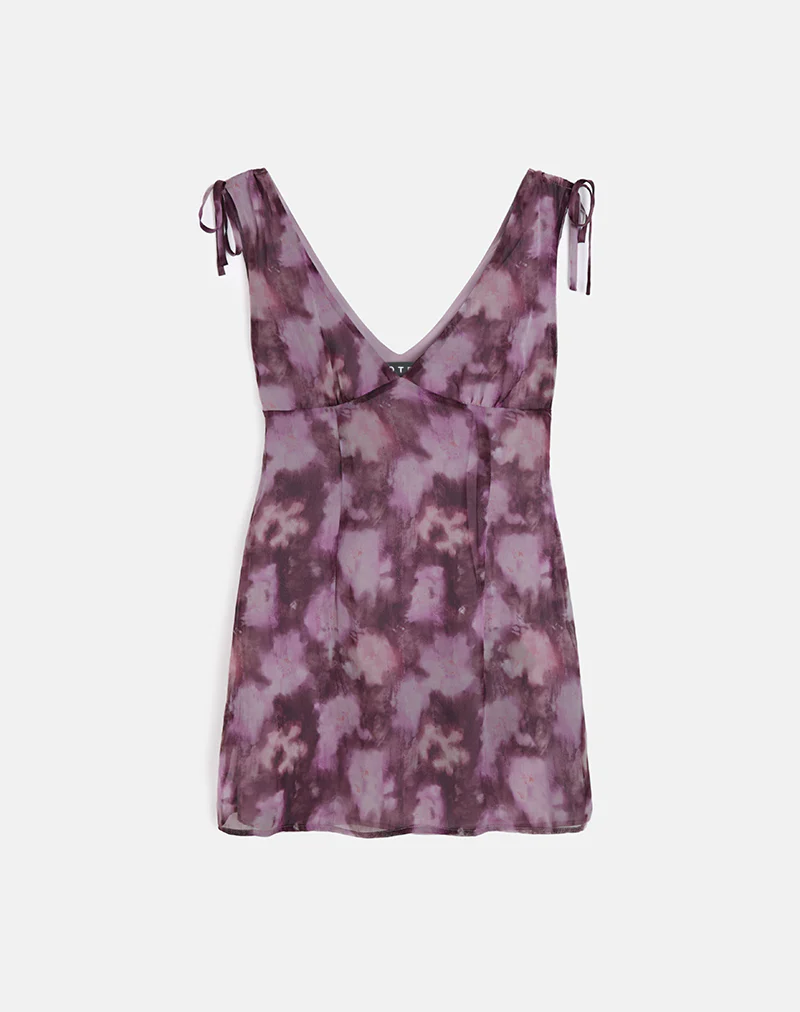 Carmila Mini Dress in Chiffon Floral Purple - Image 2