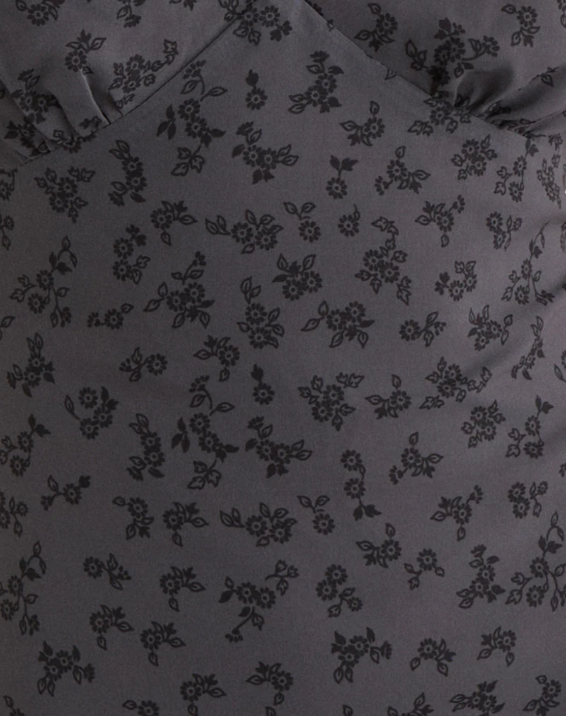 Carmila Gathered Mini Dress in Minimal Flower Dark Grey - Image 5