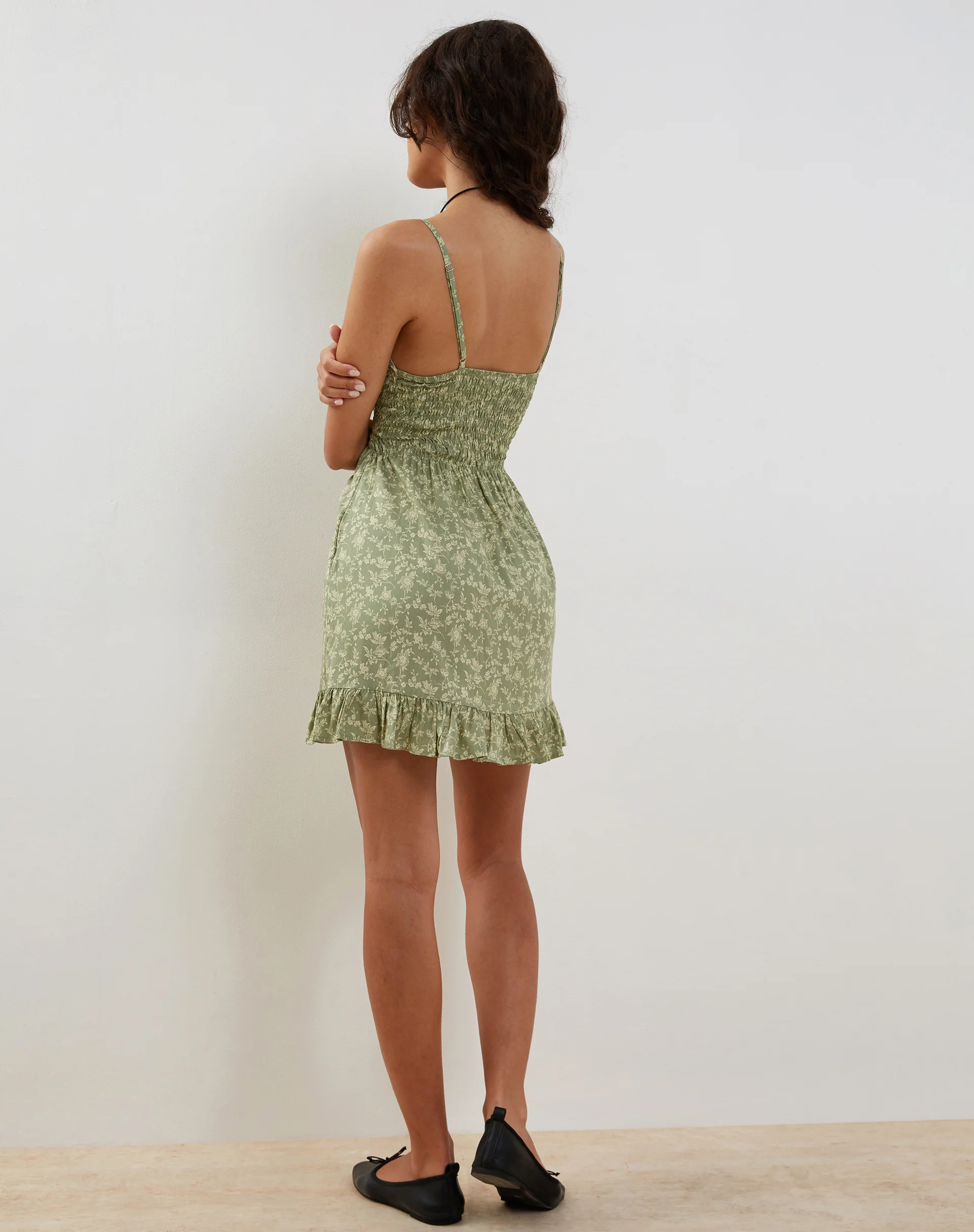 Carole Mini Dress in Ditsy Floral Green - Image 5