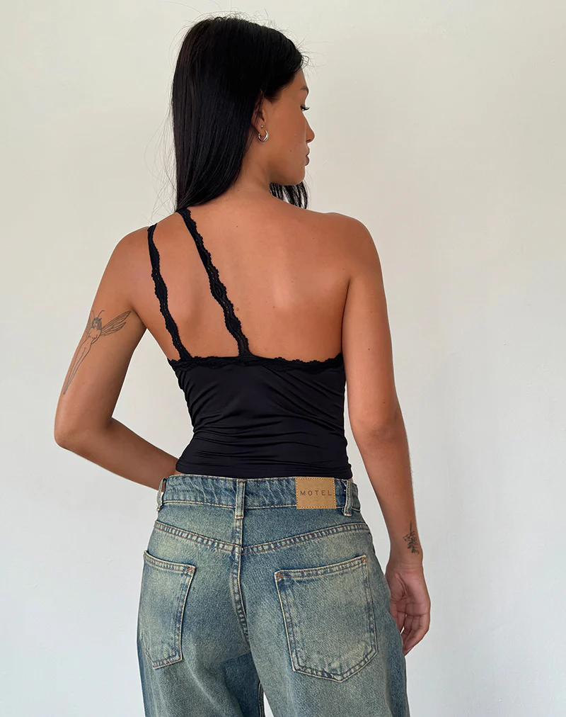 Carolina One Shoulder Top in Black - Image 5