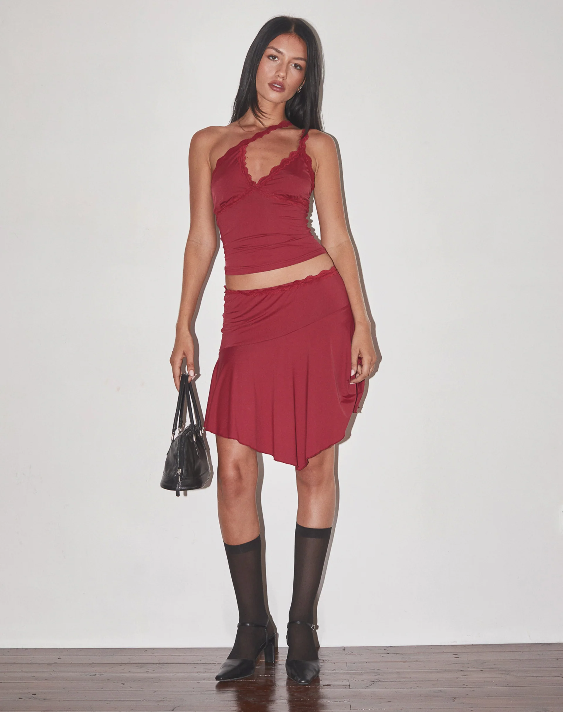 Carolina One Shoulder Top in Dark Cherry - Image 2