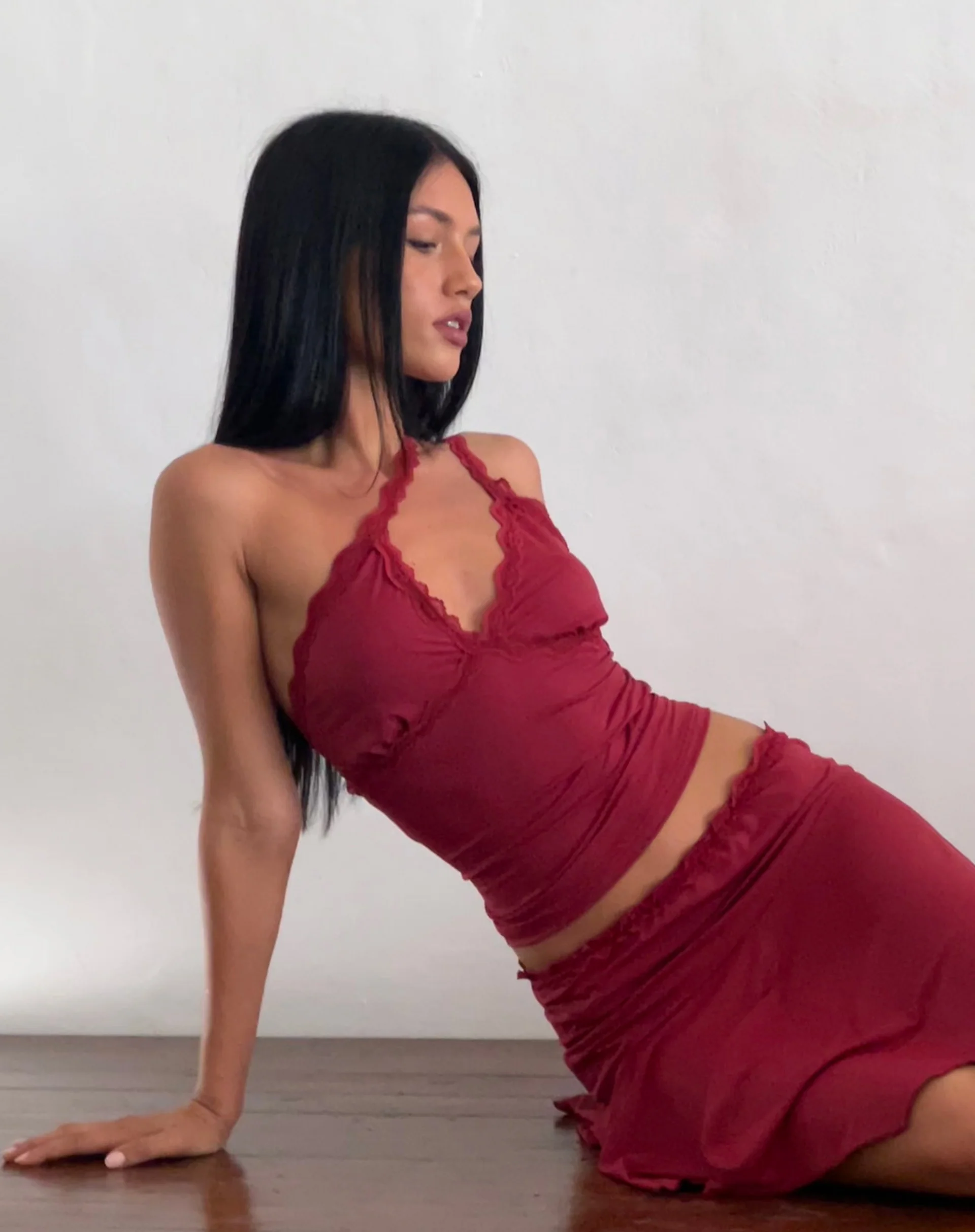 Carolina One Shoulder Top in Dark Cherry - Image 5