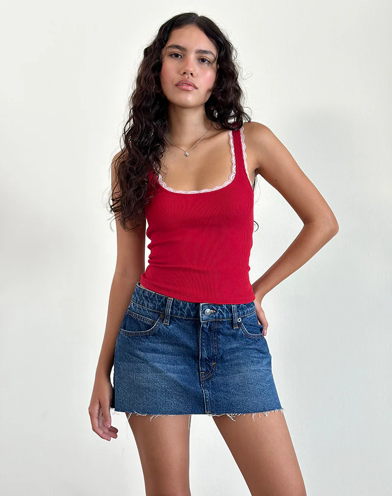 Cartas Top in Adrenaline Red with Pink Lace - Image 2
