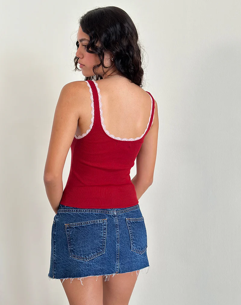 Cartas Top in Adrenaline Red with Pink Lace - Image 4