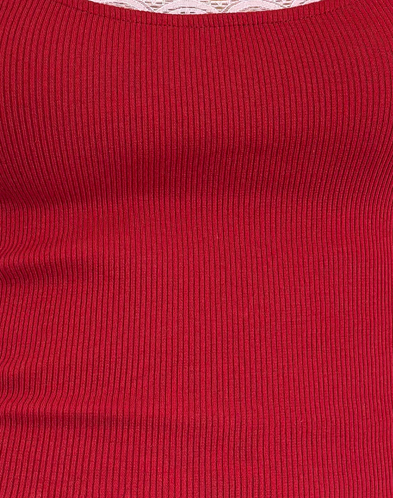 Cartas Top in Adrenaline Red with Pink Lace - Image 6