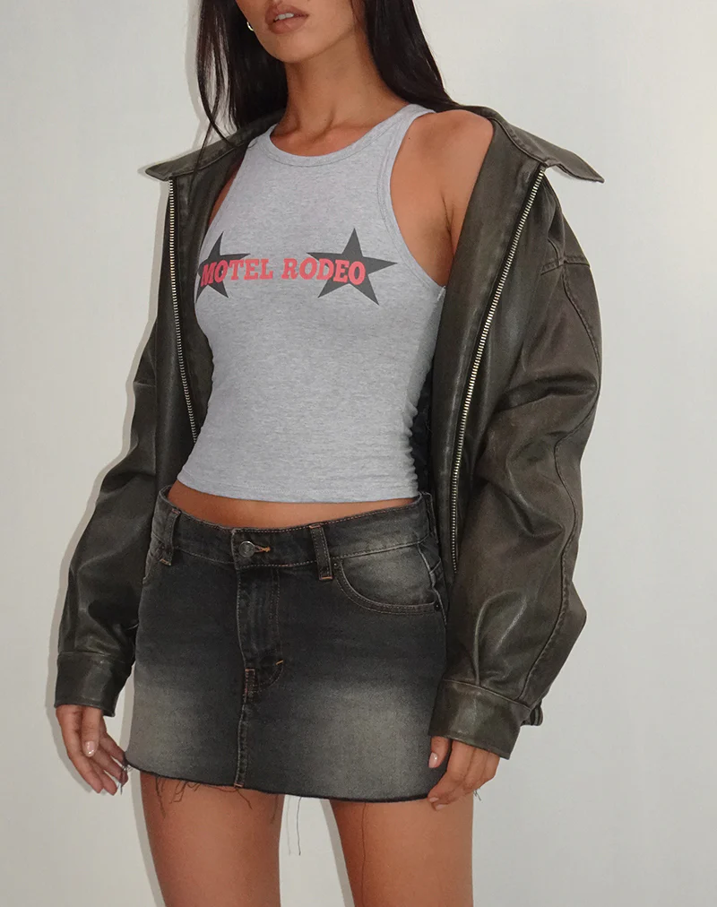 Carter Vest Top in Grey Marl with Motel Rodeo Graphic - Image 2
