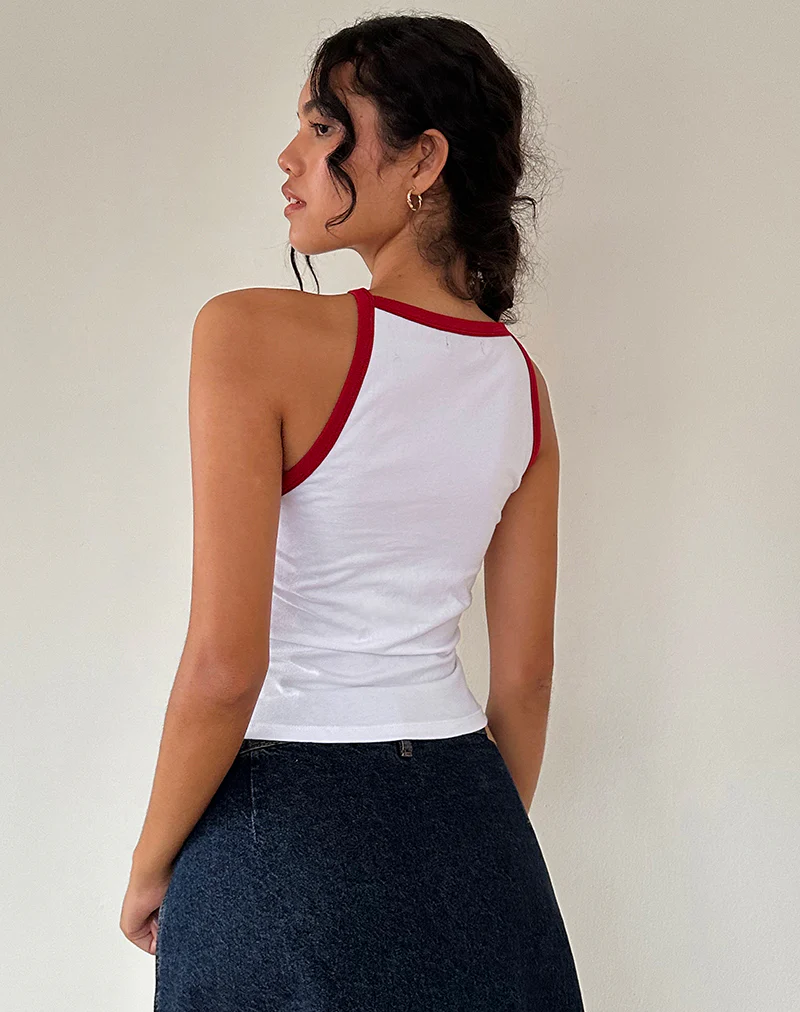 Carti Vest Top in White with Red Binding - Image 2