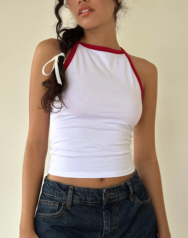 Carti Vest Top in White with Red Binding - Image 3