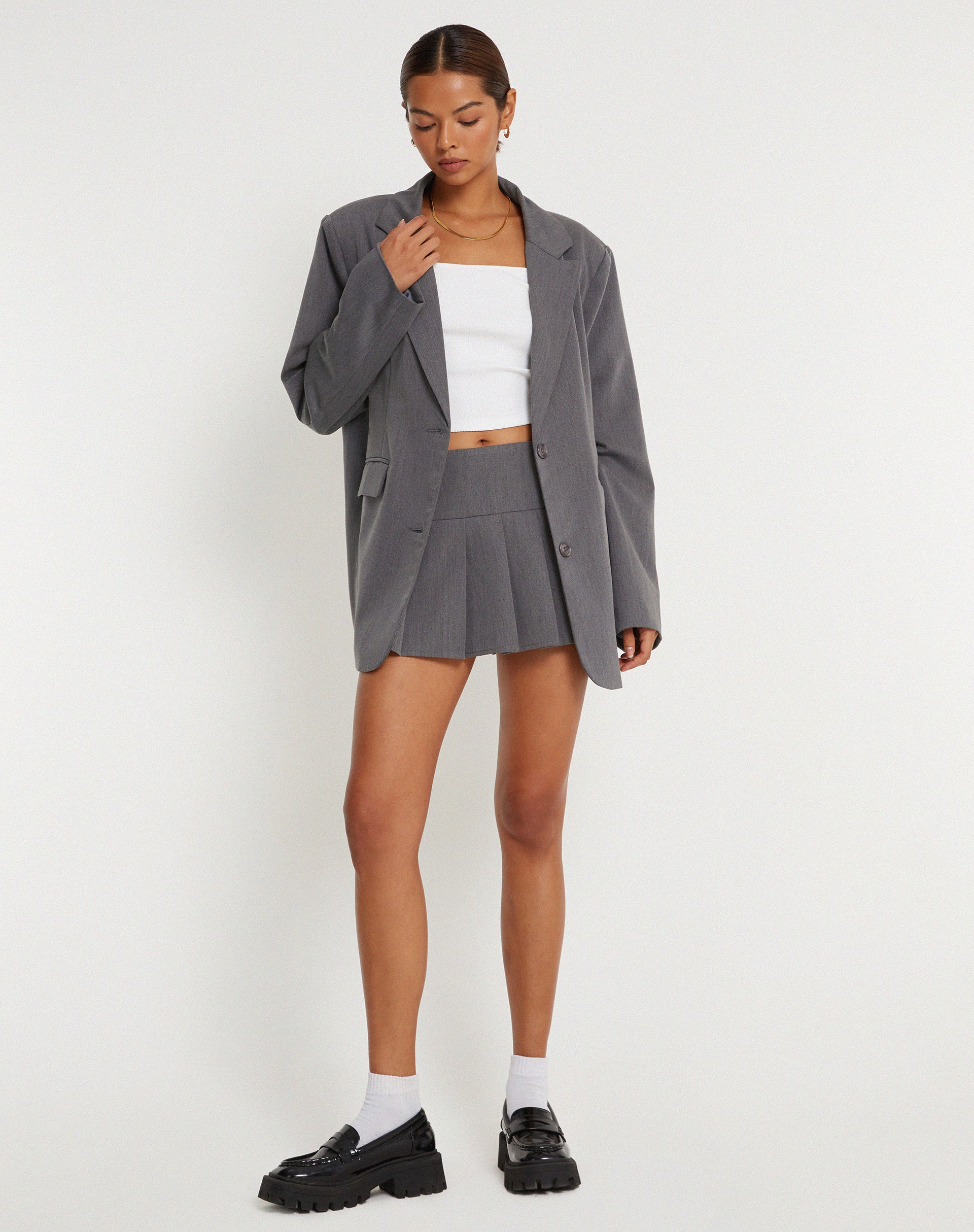 Casini Pleated Micro Skirt in Charcoal - Image 6