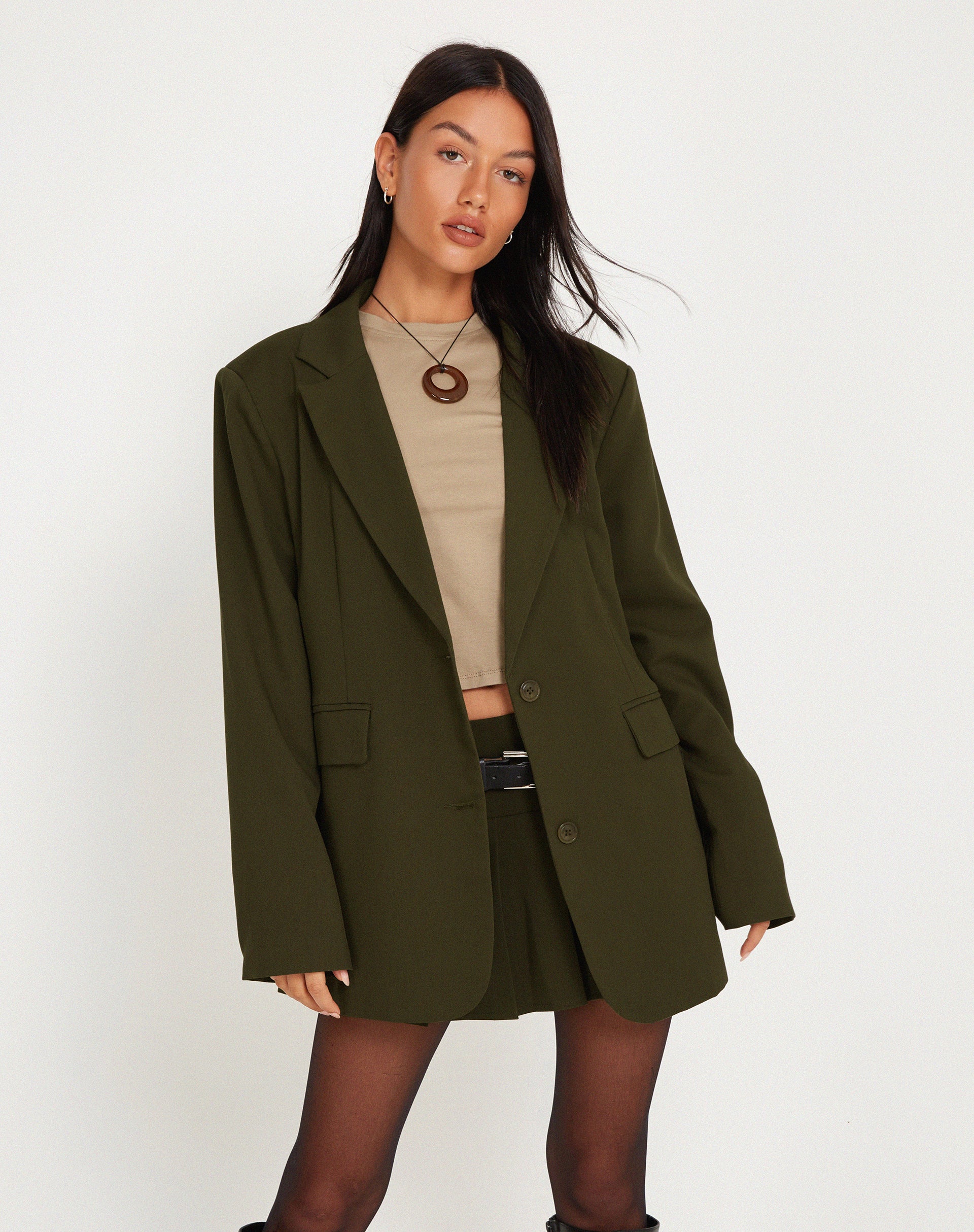 Casini Pleated Micro Skirt in Dark Khaki - Image 5