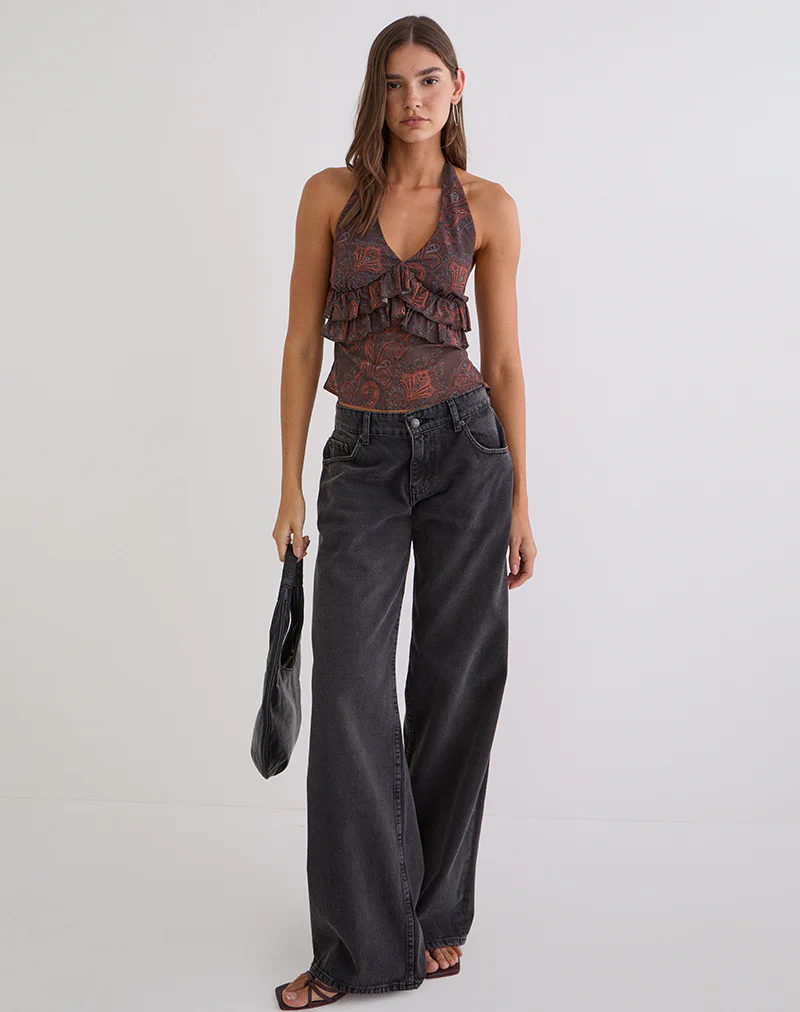 Casoya Top in Chiffon Royal Paisley Burgundy - Image 3