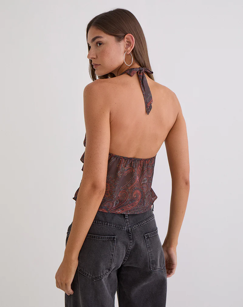 Casoya Top in Chiffon Royal Paisley Burgundy - Image 5