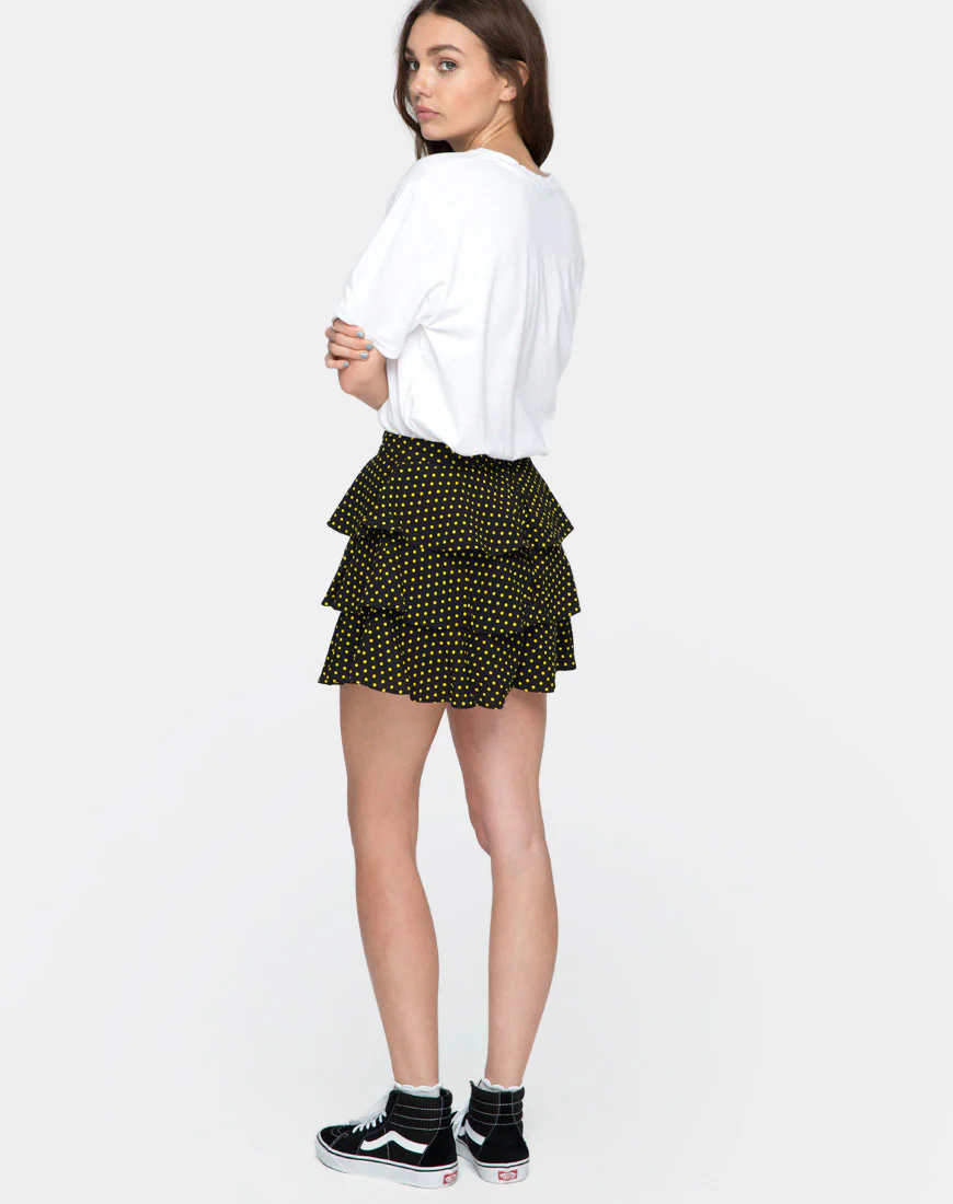 Casseyette Skirt in Yellow and Black Polka Dot - Image 4