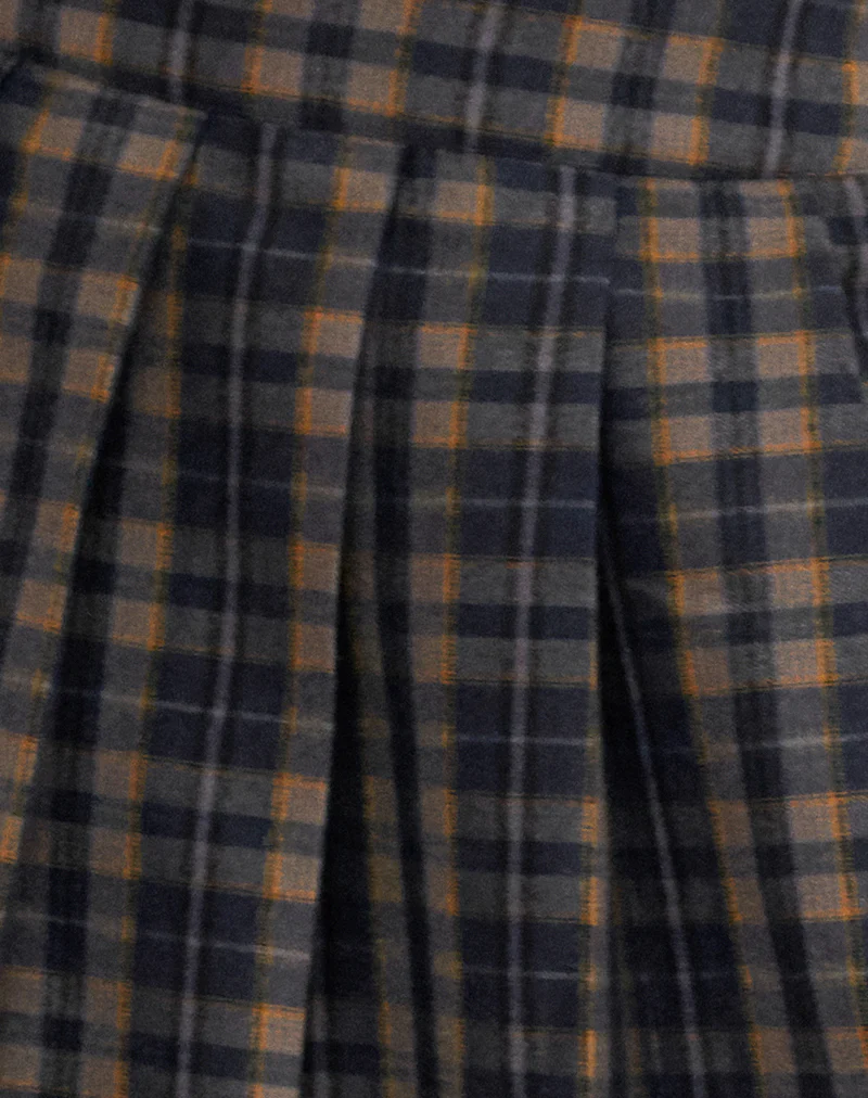 Catelyn Pleated Midi Skirt in Navy Mustard Check - Image 7