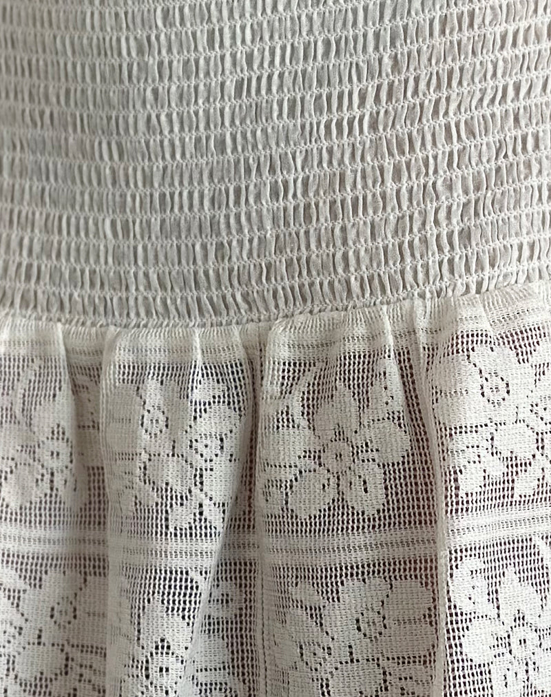 Cathyna Crochet Shirred Mini Skirt in Poplin White - Image 5
