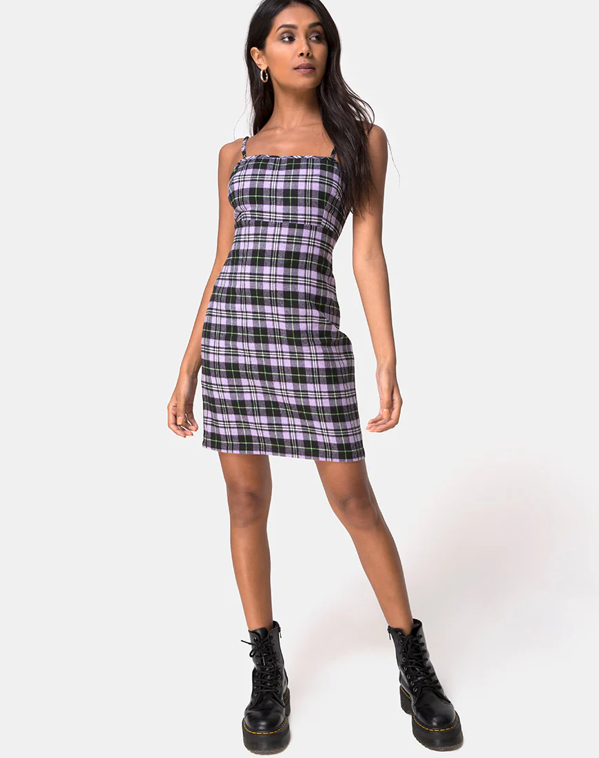 Cecile Dress in Plaid Lilac - Image 3